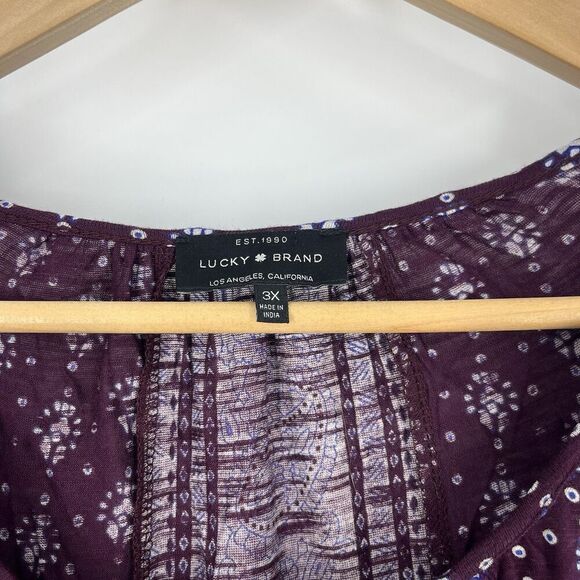 Lucky Brand Top Size 3X Purple Boho Flowy Print Cottagecore Hippie Ruffle Blouse - Picture 3 of 8